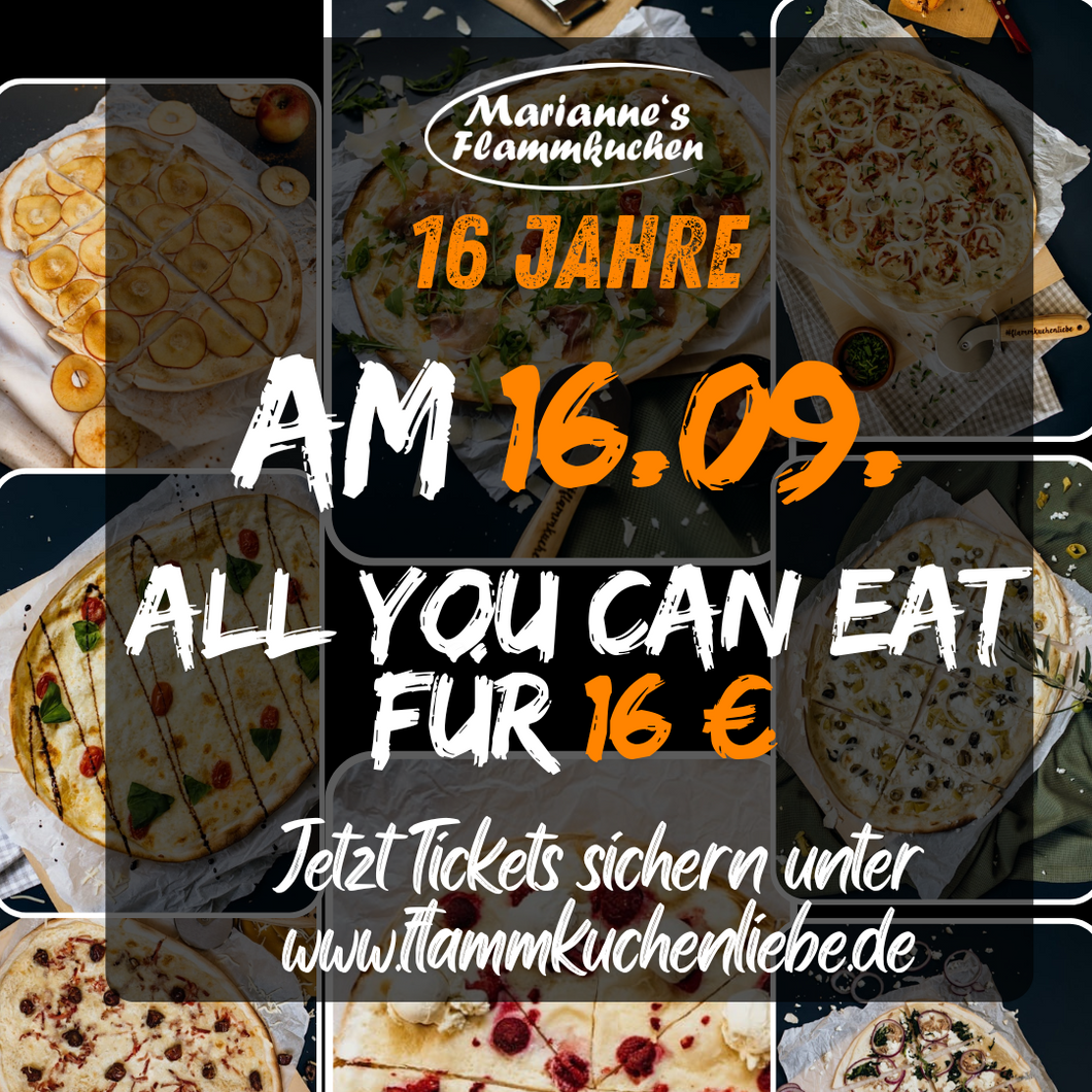 All you can eat für 16 €, zum 16-jährigen Jubiläum am 16. September 2025